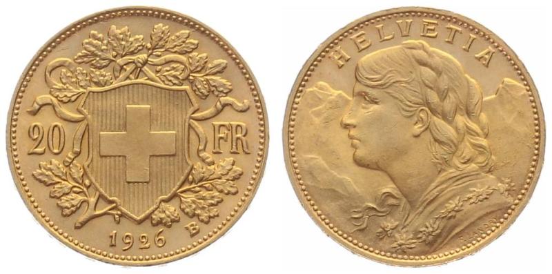 20 Franken 1926 B - Vreneli RAR